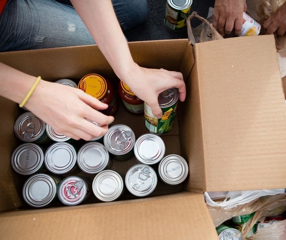 Stock photo of canned food collection drive