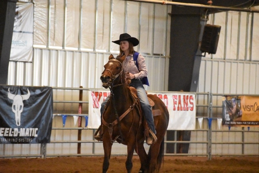 Graphic of female riding horse