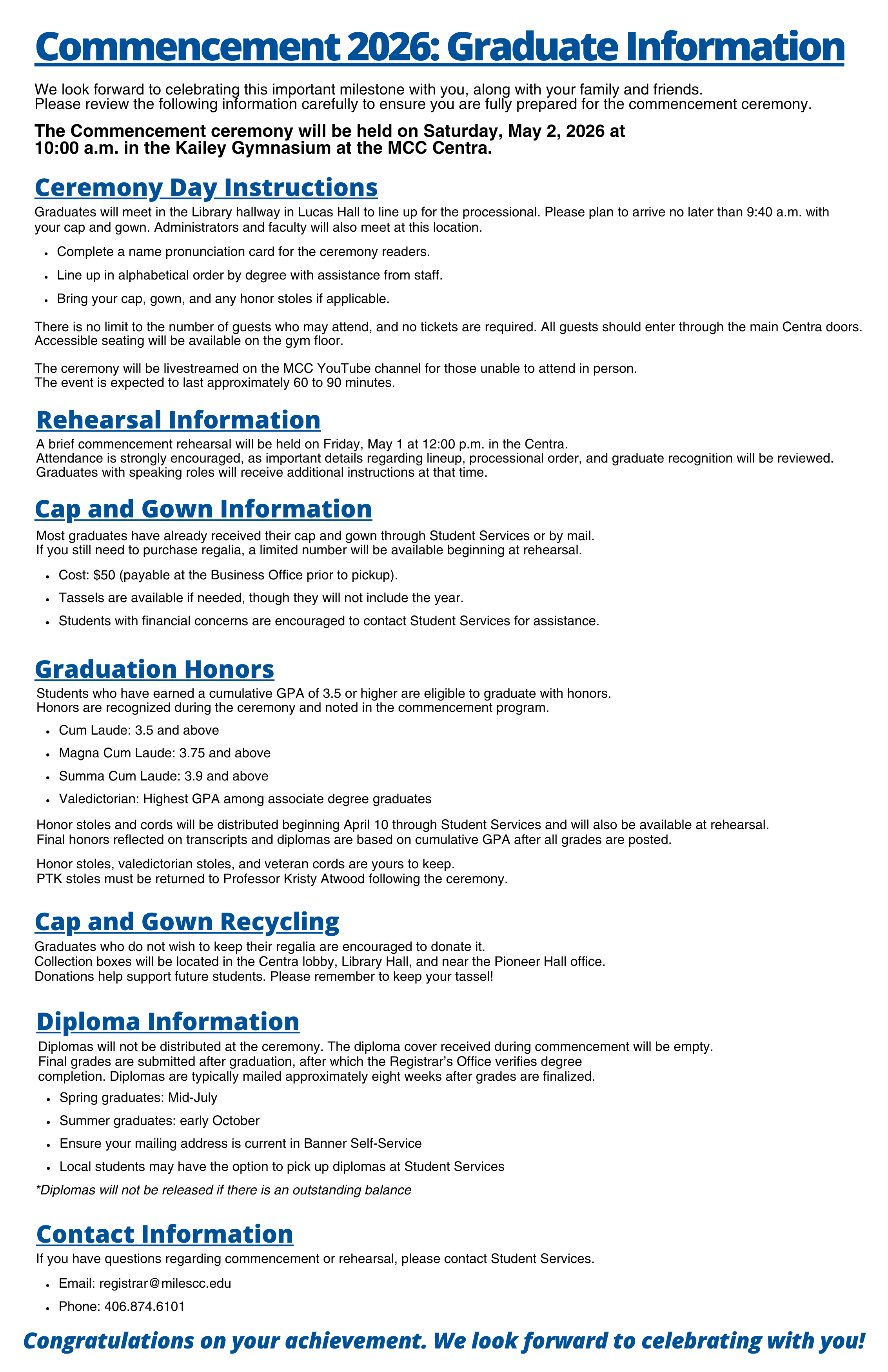 Graduation Instructions; download PDF version below