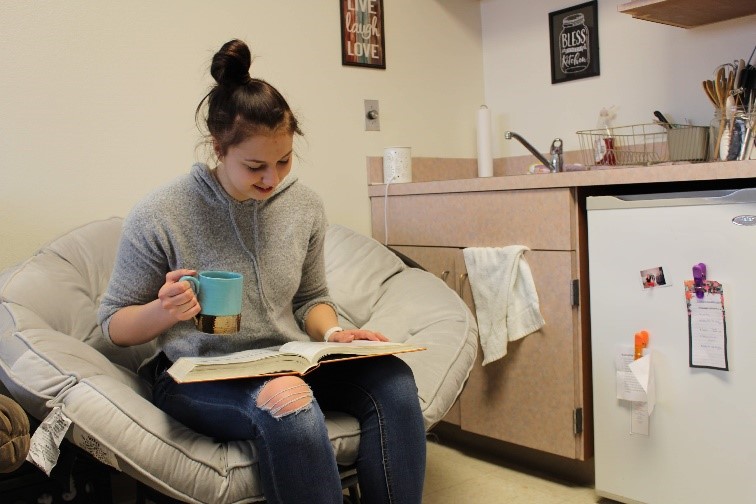 Student studying in the residence halls located on the MCC Campus in Miles City 